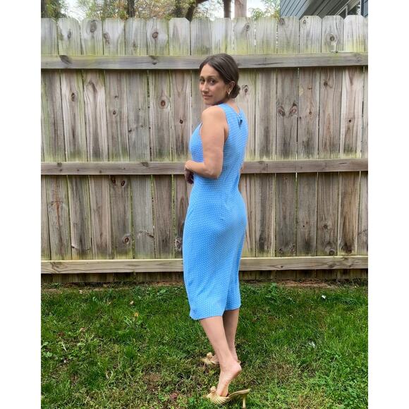 90s Vintage Washed French Blue Bias Cut Dress / Micro Polka Dot - Picture 4 of 10